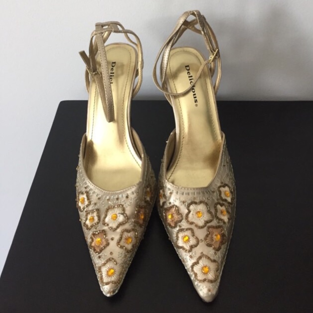 Gold Sequin Embellished Heels